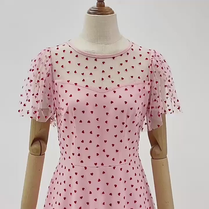 
                      
                        Load and play video in Gallery viewer, White 1950s Cherry Mesh Round Neck Vintage Dress
                      
                    