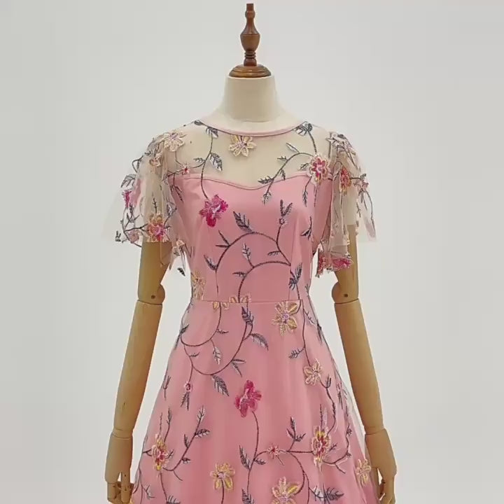 
                      
                        Load and play video in Gallery viewer, Light Blue 1970s Floral Embroidered Mesh Dress
                      
                    