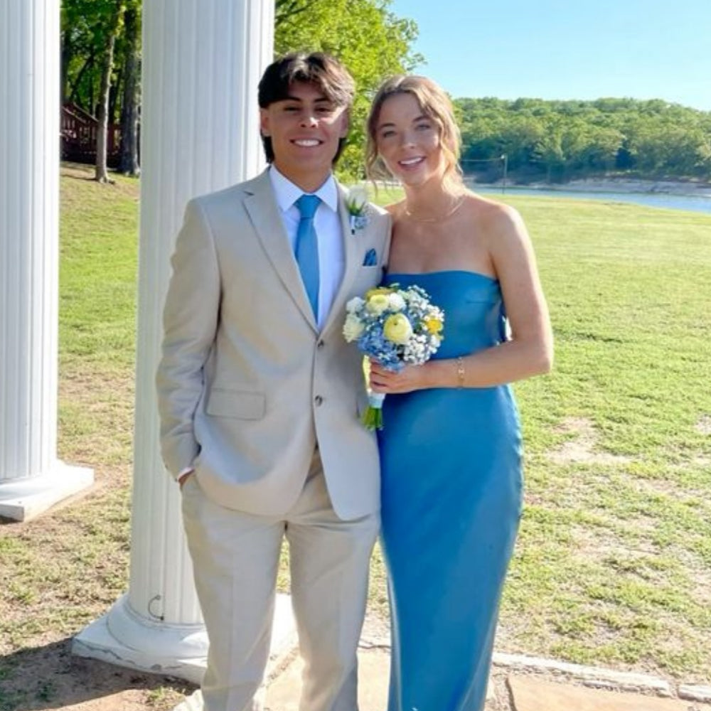 
                      
                        Strapless Jade Sheath Satin Long Dress
                      
                    