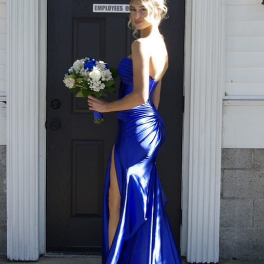 
                      
                        Strapless Blue Mermaid Long Dress with Slit
                      
                    