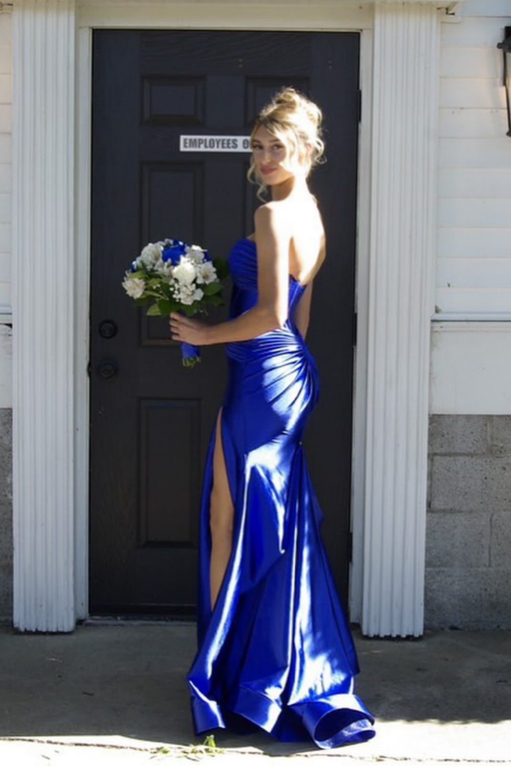 Strapless Blue Mermaid Long Dress with Slit PollyBoutique Strapless Blue Mermaid Long Dress with Slit PollyBoutique