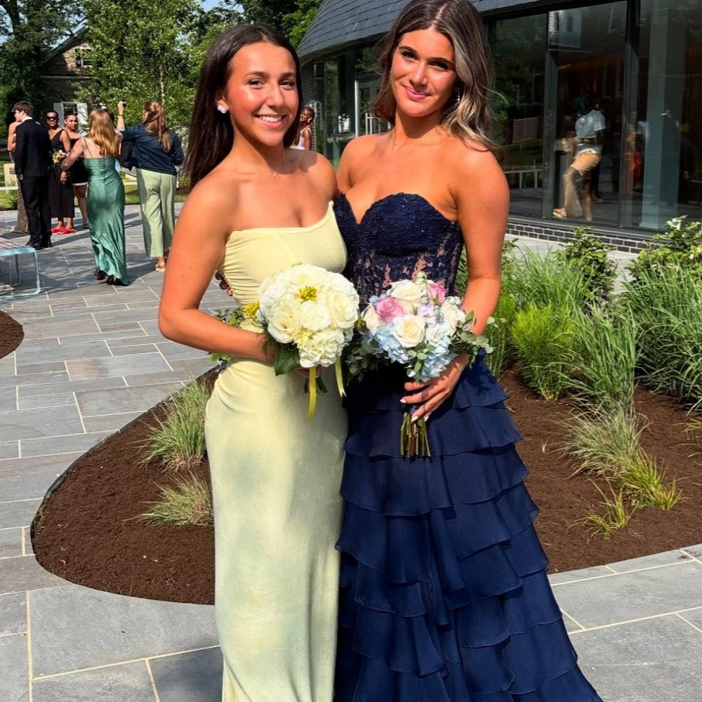 
                      
                        Sweetheart Lace and Chiffon Ruffle Long Prom Dress
                      
                    