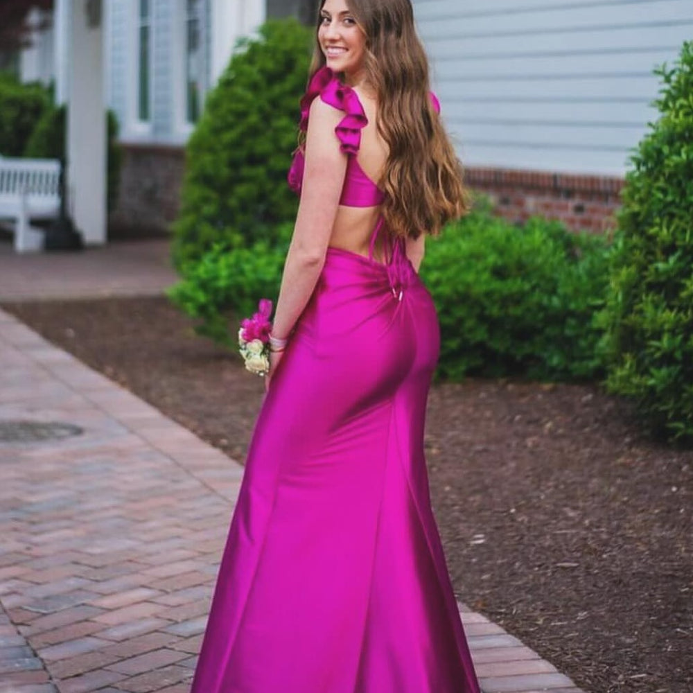 
                      
                        Ruffle Straps Yellow Cutout Long Dress with Rosette
                      
                    