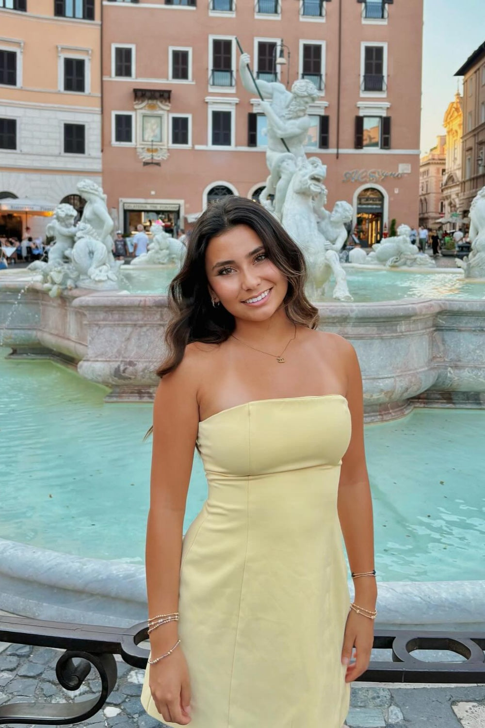Strapless Yellow High Waist A-line Short Dress