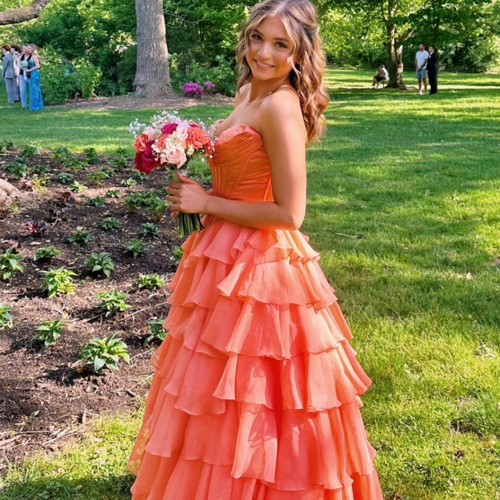 
                      
                        Strapless Navy Blue Appliques Tiered Long Dress with Slit
                      
                    