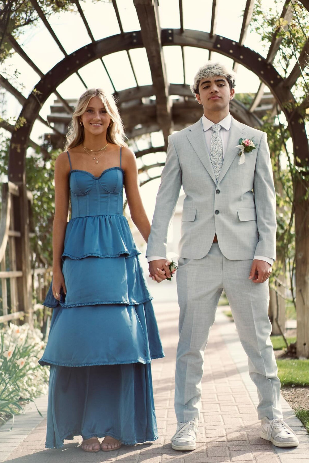 Sweetheart Blue Ruffle Tiered A-line Long Dress